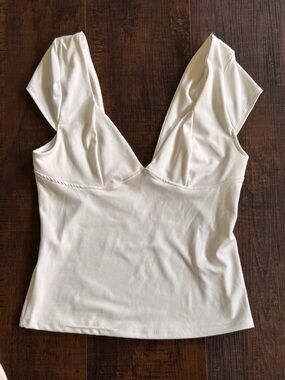gaze white Deep V-Neck Cap Sleeve Camisole